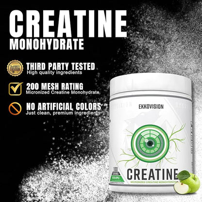 Ekkovision Creatine Monohydrate Powder, Micronized, Green Apple, Pre Workout & Post Workout
