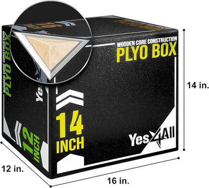 Yes4All 3-in-1 Soft-Padded Plyo Box With Wooden Core, Non-Slip Multi-Use Cushioned Plyometric Jump