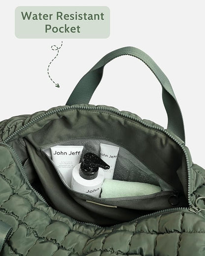 Quilted Duffel Bag for Women, Puffer Gym Duffle Bag with Shoe Compartment Lightweight Large