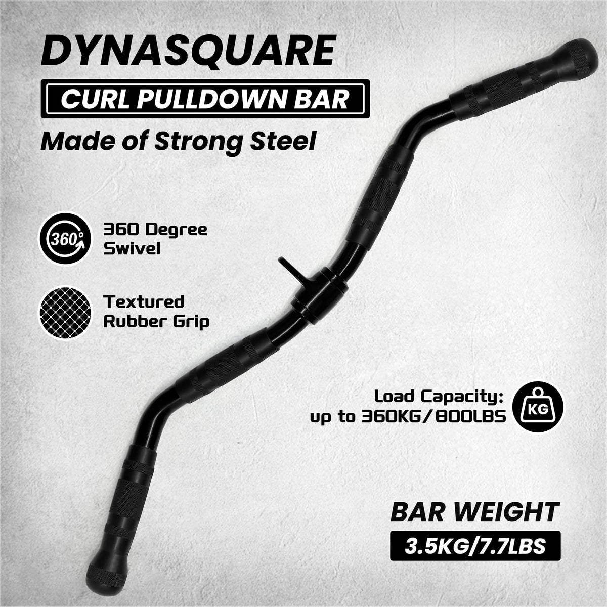 DYNASQUARE LAT Pulldown Attachments Combo, Curl Pulldown Bar with 360° Rotation, Fits Most Gym