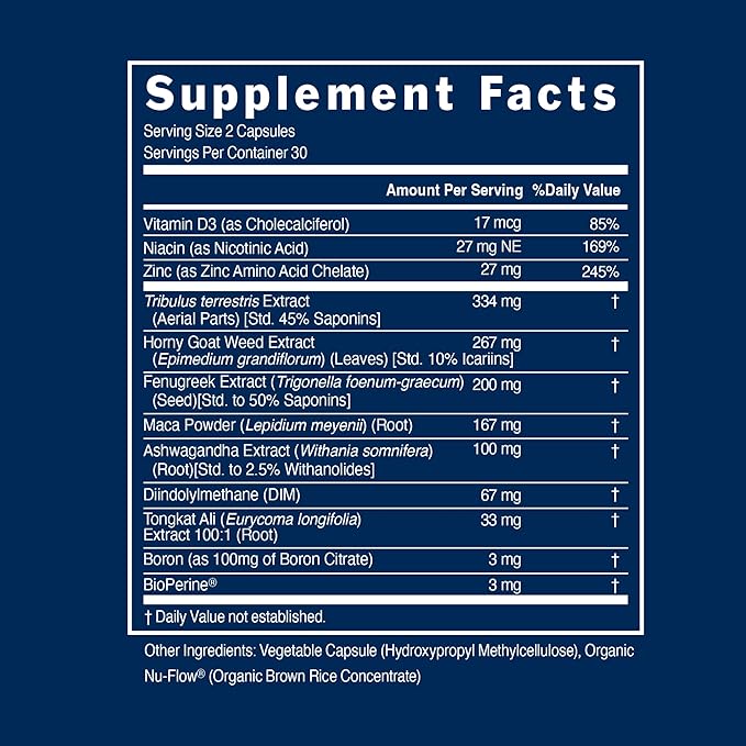 PS Natural Testosterone Booster for Men - Premium D3 and Zinc Supplements for Men with Tribulus