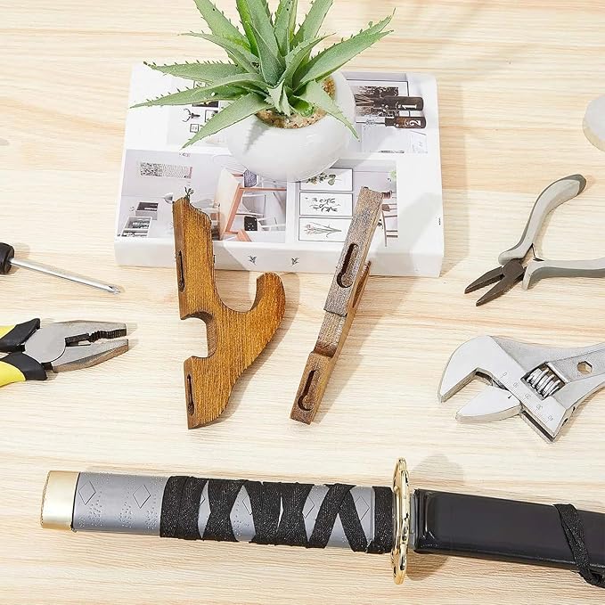 Chunful 2 Pcs Sword Wall Mount Sword Holder Katana Stand 1 Tier Katana Wall Mount Adjustable Hanger