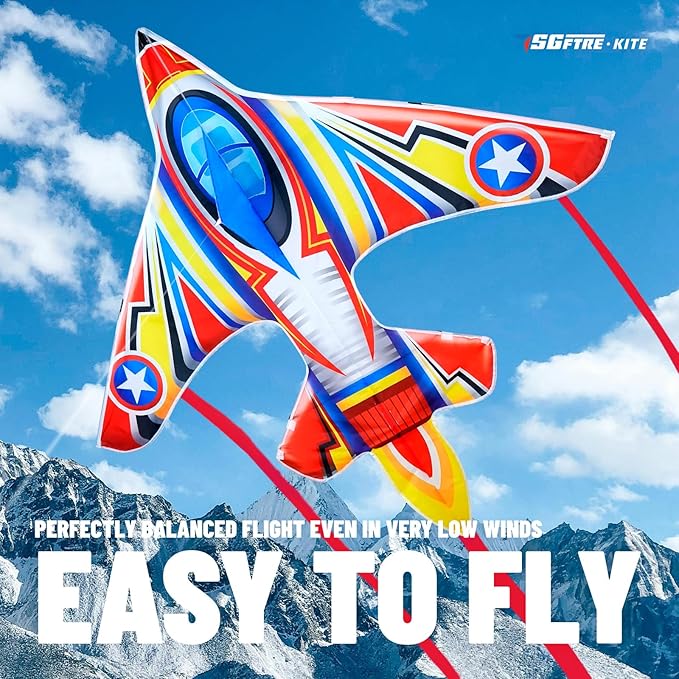 Extremely Easy to Fly Two Piece Plane Kite Set for Kids,Single Line String with Tail for Beach