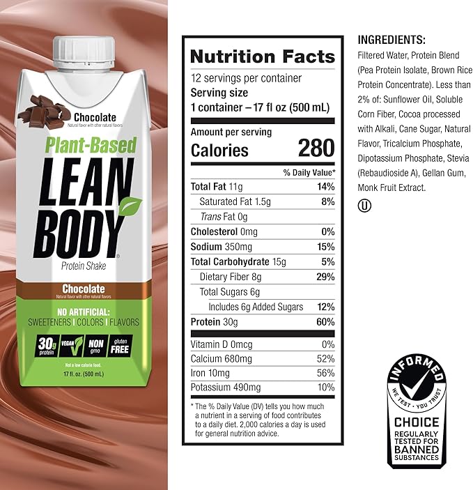 Lean Body Ready-to-Drink, Plant-Based Vegan Taster Pack, 30g Protein, No Artificial Flavors