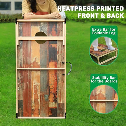 Solid Wood Premium Cornhole Game Set, Bean Bag Toss Game for Tailgate, Outdoor, Backyard