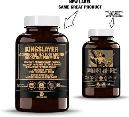 Kingslayer: 7-in-1 Testosterone Booster for Men w/KSM-66, Fadogia, Suma Root, L-Theanine, Zinc