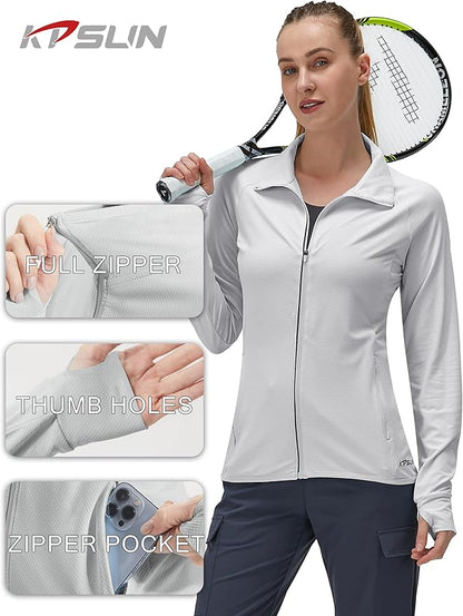 Women's UPF 50+ UV Sun Protection Clothing Long Sleeve Athletic Hiking Shirts Lightweight SPF Zip