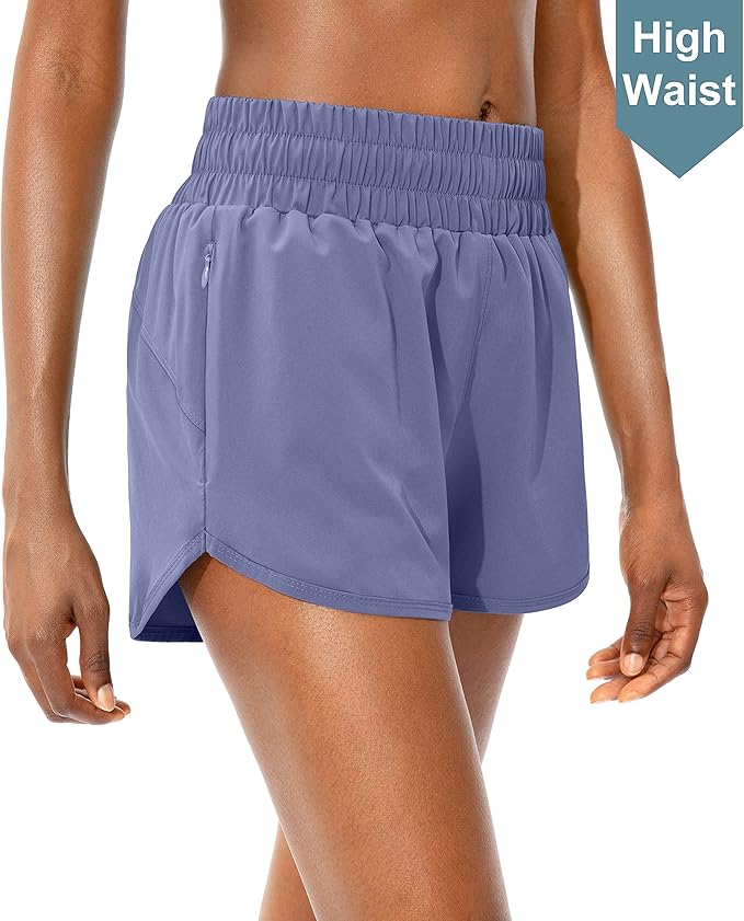 SANTINY Women's Running Shorts with Zip Pockets High Waisted Athletic Workout Gym Shorts for Women