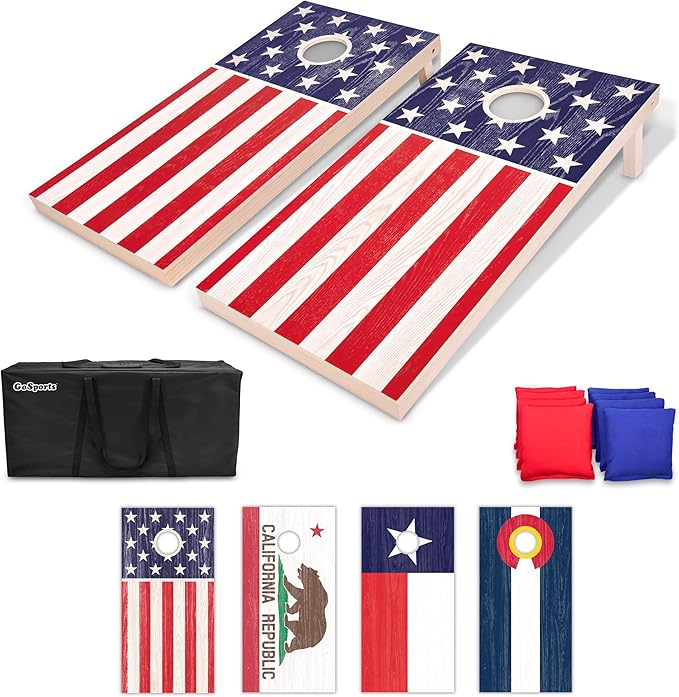 GoSports 4 x 2 ft Flag Series Wood Cornhole Sets – American Flag or State Flags – Includes 2