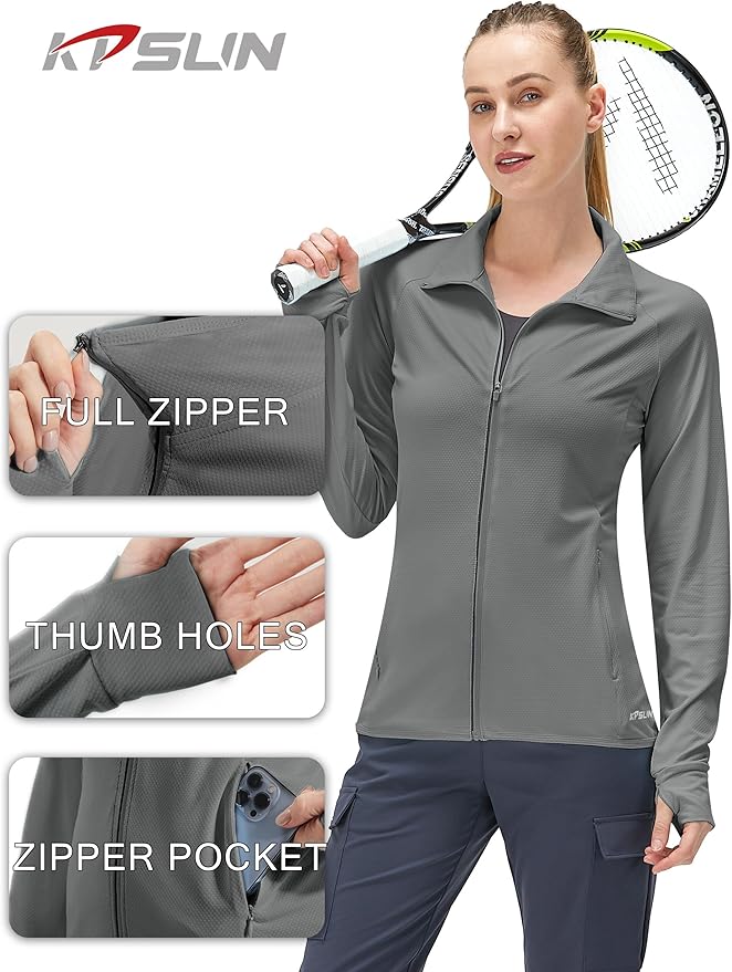 Women's UPF 50+ UV Sun Protection Clothing Long Sleeve Athletic Hiking Shirts Lightweight SPF Zip