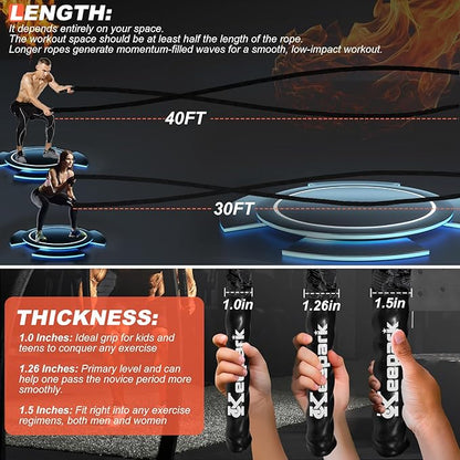 Battle Ropes for Home Gym, Exercise Rope 1.26/1.5inch, 30 40FT Heavy Battle Rope Weighted Battle