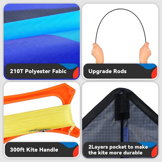Blue Delta Kite Easy to Fly,Beach Trip Outdoor Games Single Line String with Tail,Easy Flying