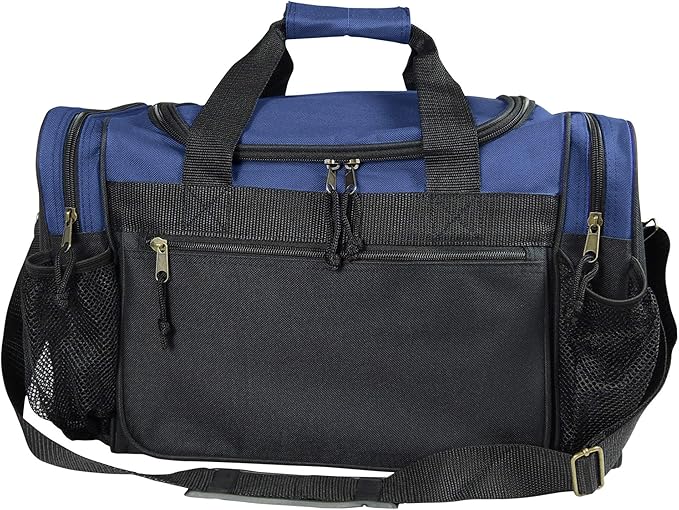DALIX 17" Duffle Bag Dual Front Mesh Pockets (Black Gold Gray Dark Green Navy Blue Maroon Royal