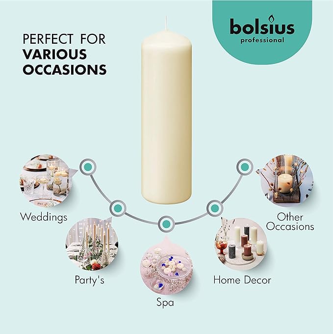 BOLSIUS 6 Ivory Pillar Candles Bulk - 3x9 Inches Candle Set - 116+ Hours Clean Burning - No Palm