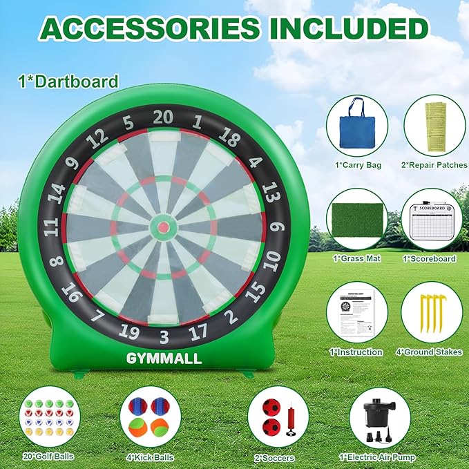 Giant Dart Board Inflatable with Pump, Outdoor and Indoor Soccer Sport Kick Dartboard for Kids and