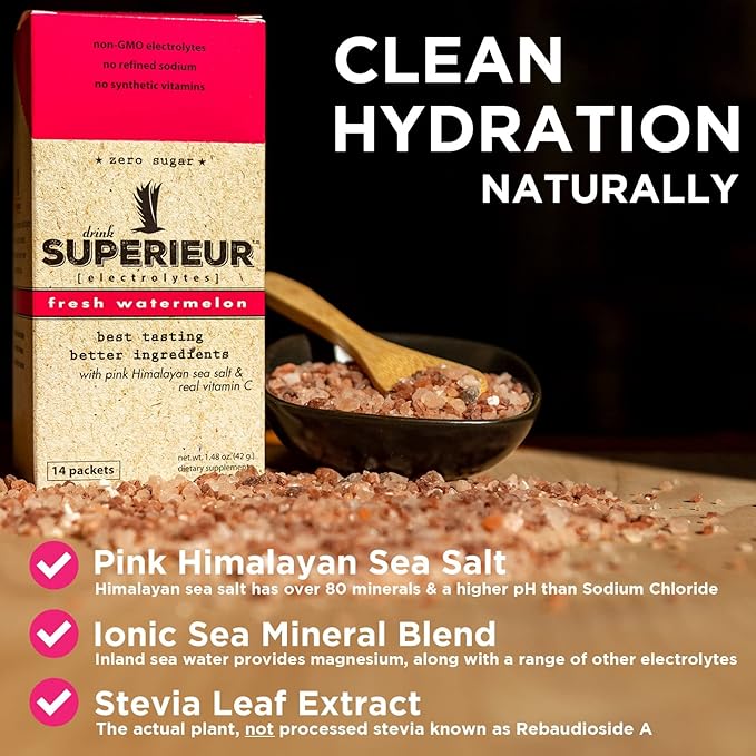 Superieur Electrolyte Powder Packets - Vegan Electrolyte Hydration Powder w/Sea Minerals - Keto