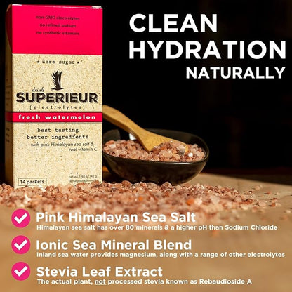 Superieur Electrolyte Powder Packets - Vegan Electrolyte Hydration Powder w/Sea Minerals - Keto