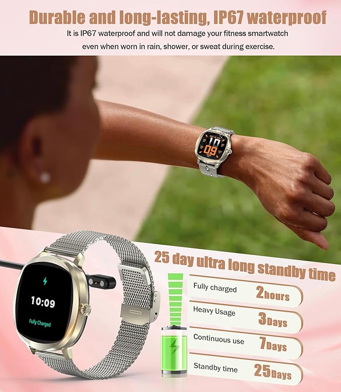 Women's 2pc Band Sports Watch/Smart Watch 1.72" Fitness Tracker with Heart Rate Monitor, 100+