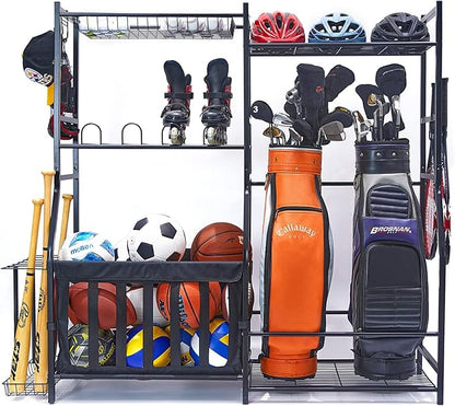 WALMANN Garage Sports Equipment Organizer, Golf Bag Stand for Garage Ball Storage Rack