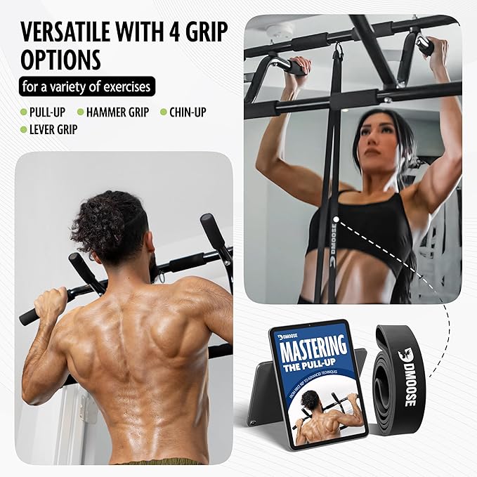 DMoose Fitness Pull Up Bar for Doorway - Upto 250 Lbs Capacity, No Screwing or Slipping, Hanging