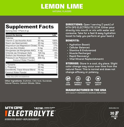 MTN OPS Electrolytes Powder Packets, Sugar Free Hydration Packets, Gluten-Free Hydration Powder
