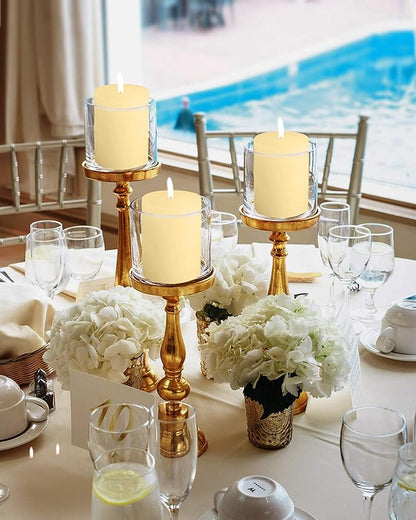 Mottled Pillar Candles by Bask - Set of 8-3" x 4" Dripless Unscented Candles in Ivory for Home
