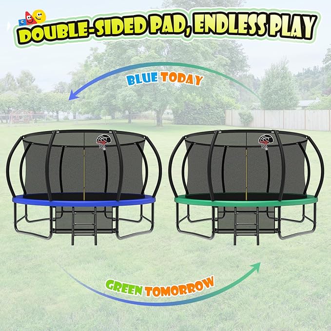 12 14 15 16FT Trampoline Outdoor with Basketball Hoop, Trampoline with Lights for Kids and Adults