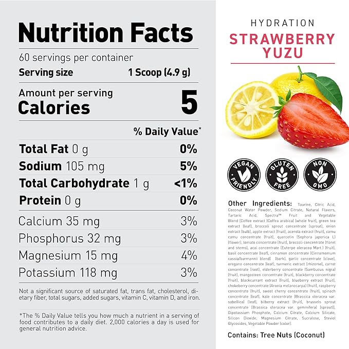 Kaged Hydration Electrolytes Powder | Strawberry Yuzu | Hydra-Charge Sports Drink Mix | Pre, Post