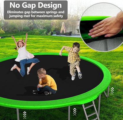 Upgraded 10/12/14/15/16FT Trampoline Outdoor, Large Kids Trampoline with Light, Stakes, Sprinkler