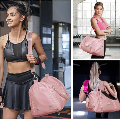 FIORETTO Womens Gym Tote Duffle Bag with Wet Pocket & Shoe Compartment, Sports Duffel Overnight