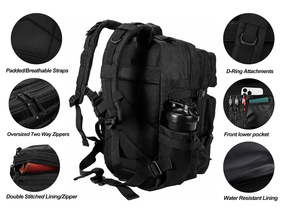 LHI Military Tactical Backpack for Men and Women 45L Army 3 Days Assault Pack Bag Large Rucksack