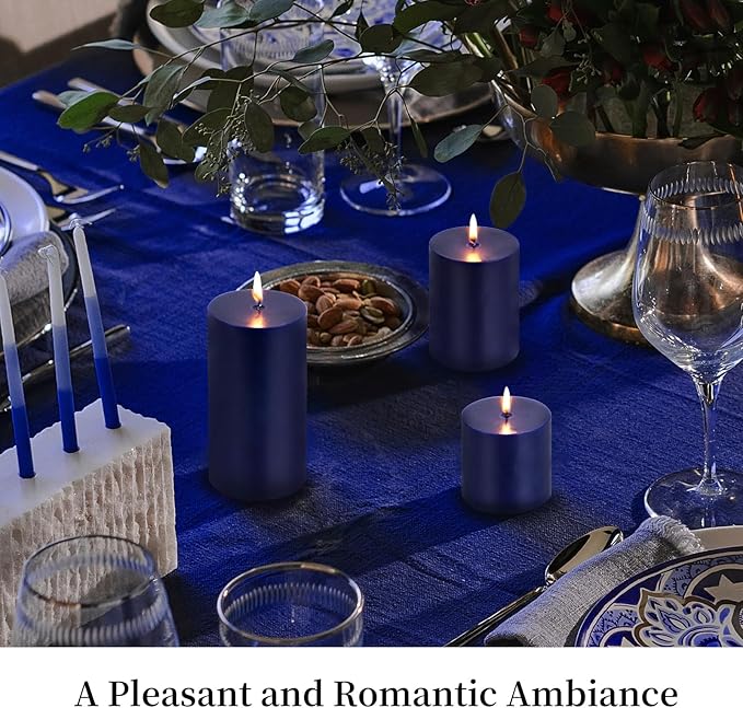 KONNI Navy Blue Pillar Candles Set of 3, 3"x 6" Unscented Pillar Candles Bulk, 56 Hours Long