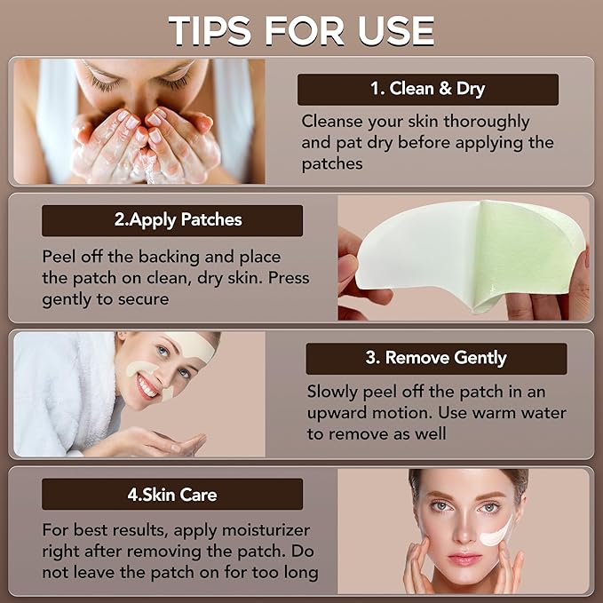 Forehead Smile Line and Neck Herbal Wrinkle Patches with Centella Asiatica, Aloe, Hyaluronic Acid