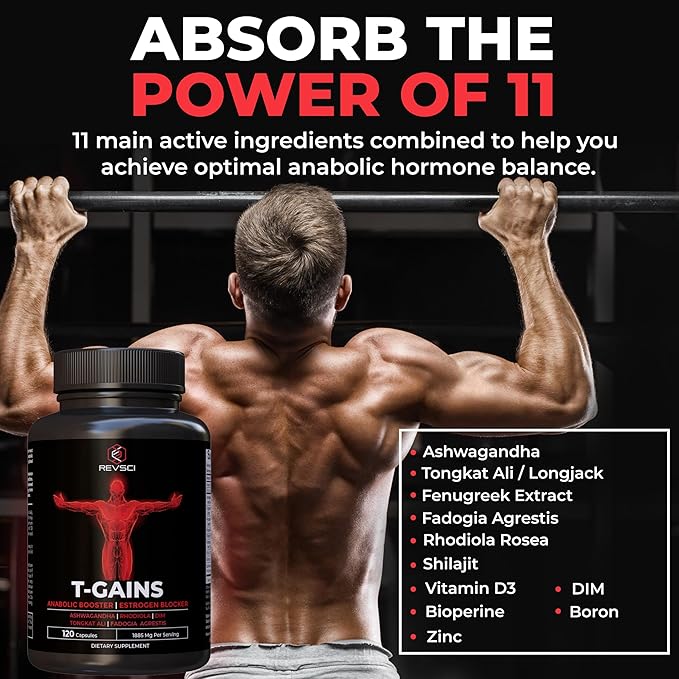 Anabolic Booster & Muscle Builder, T-GAINS Testosterone Supplement for Men, TRT Test Booster &