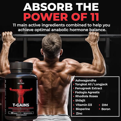 Anabolic Booster & Muscle Builder, T-GAINS Testosterone Supplement for Men, TRT Test Booster &