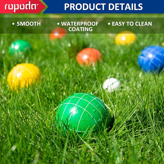 ropoda 107mm Bocce Ball Set Regulation Size and Weight with 8 Resin Bocce Balls, Resin Bocci Balls