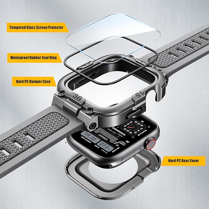 Dsytom Waterproof Case with Band Compatible for Apple Watch Band 46mm 45mm 44mm 42mm(S11/10) 41mm