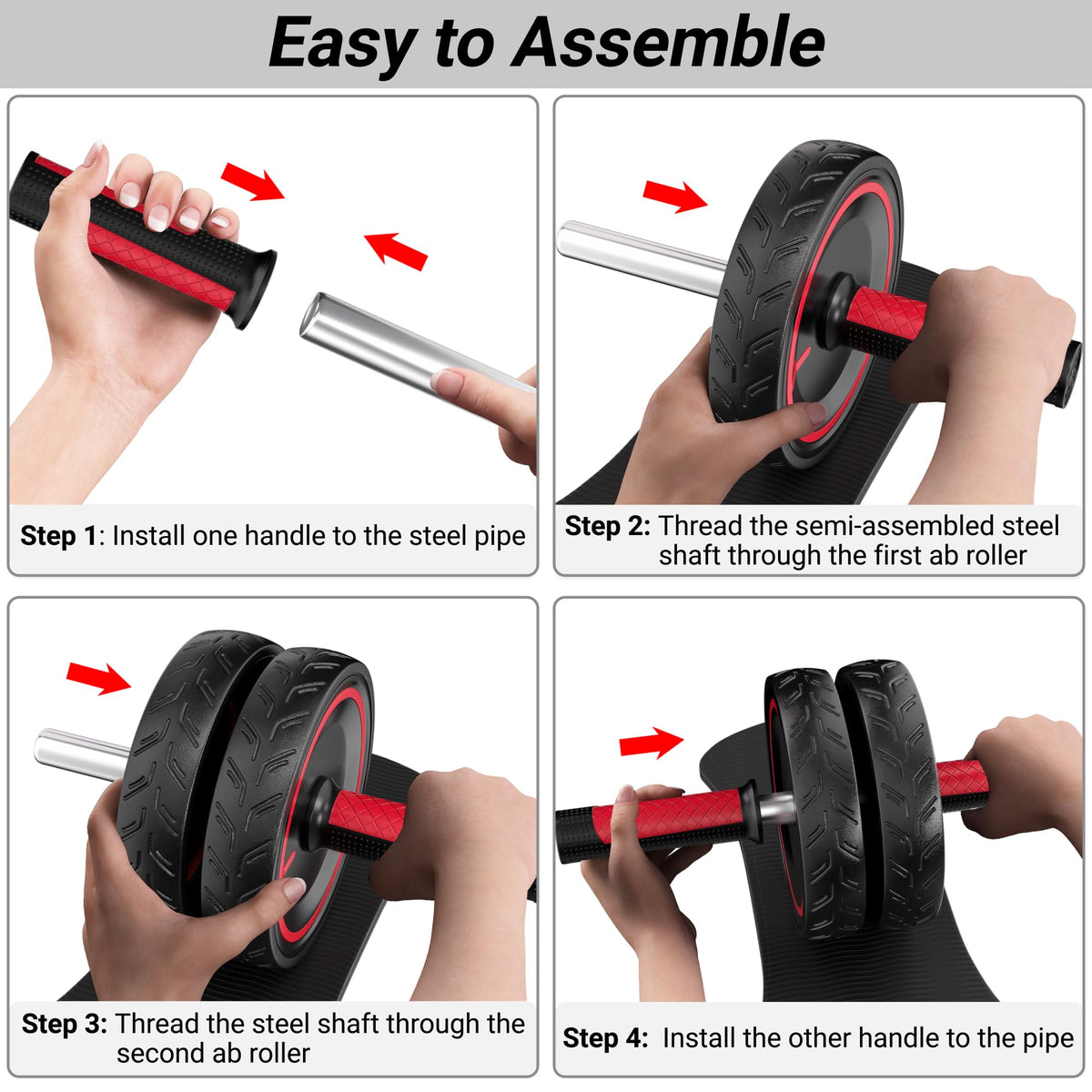 READAEER Ab Roller Wheel, Heavy Duty Workout Equipment for Home Gym, Professional Metal Handle with