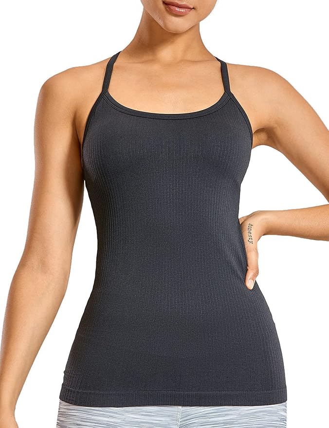 CRZ YOGA Seamless Workout Tank Tops for Women Racerback Athletic Camisole Sports Shirts with Built