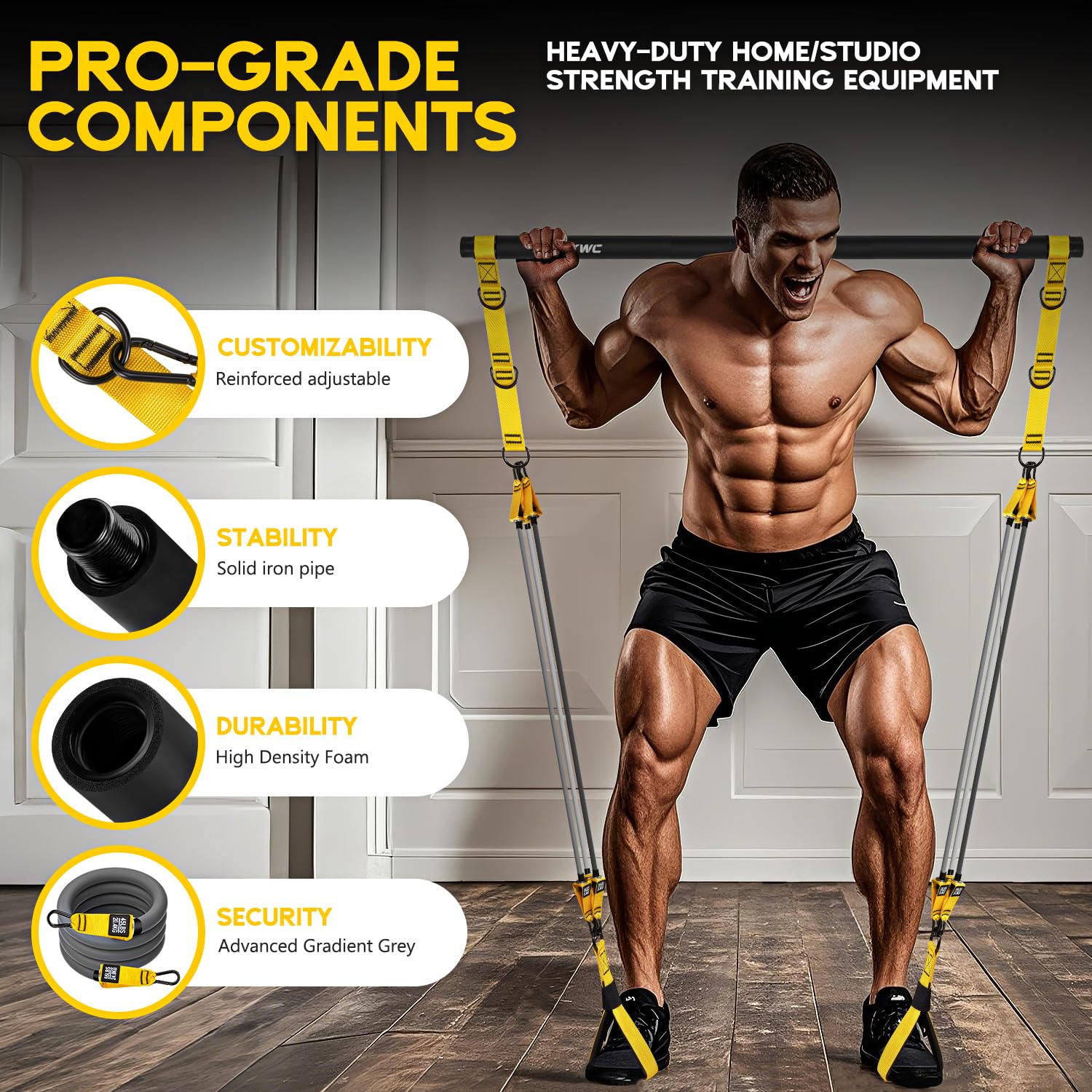 HOXWC Pilates Bar, Pilates Bar Kit with Resistance Bands Heavy Duty, Home Gym Professional Pilates
