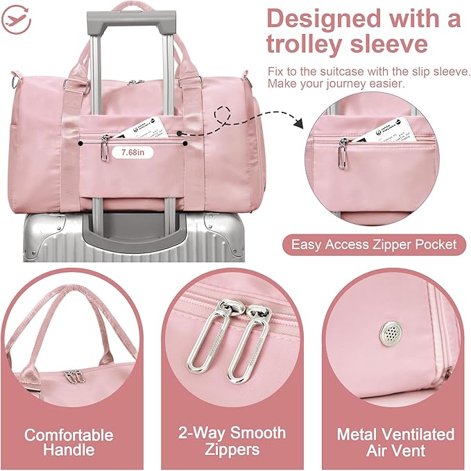 FIORETTO Womens Gym Tote Duffle Bag with Wet Pocket & Shoe Compartment, Sports Duffel Overnight