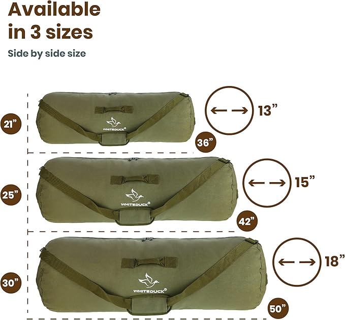 WHITEDUCK HOPLITE Heavy Duty Military Canvas Duffel Bag, Army Cargo Style, Foldable Tactical
