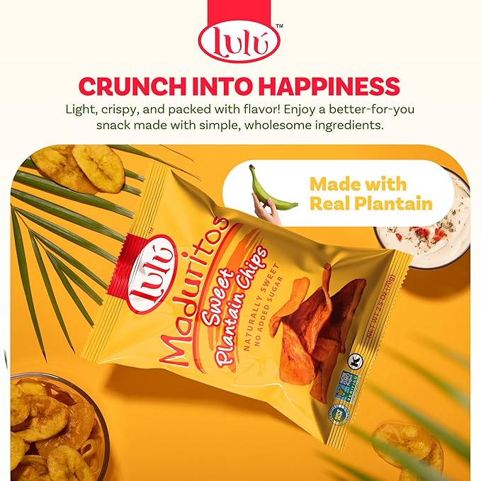 LULU Plantain Chips - Maduritos Sweet Plantain Chips, 30 Individual Bags (2.5 Oz Each) - Crunchy