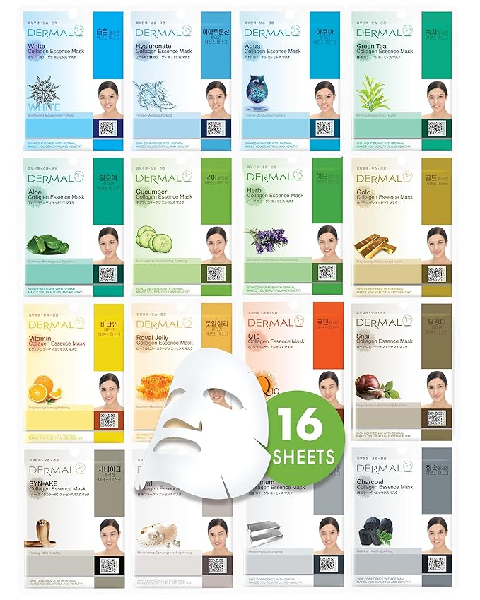 DERMAL Korean Collagen Face Mask ??Hydrating & Soothing Sheet Mask with Panthenol ??Hypoallergenic