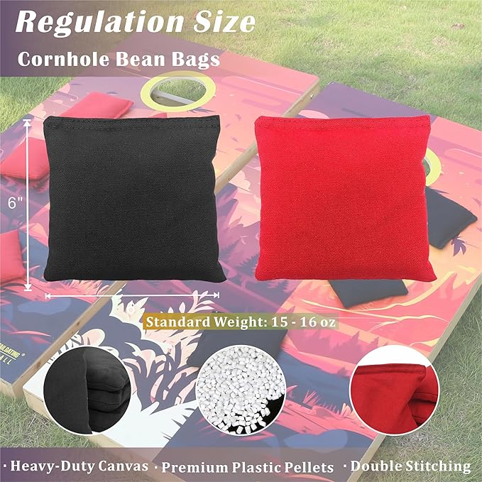Cornhole Board Set 4FTx2FT Solid Wood Regulation Size Cornhole Set Includes 8 Cornhole Bags for