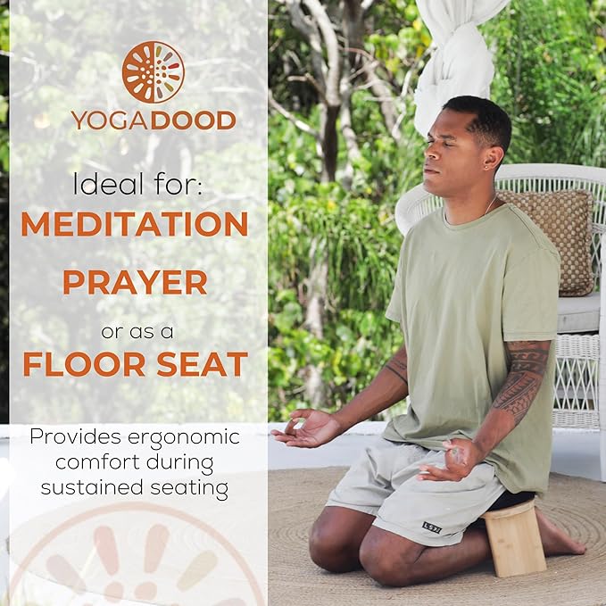 Yoga Dood Meditation Bench - Folding Bamboo Meditation Stool with Velvet Cushion & Carry Bag, Seiza