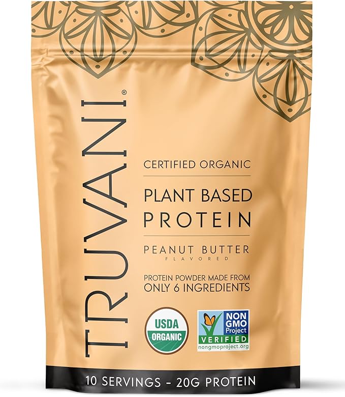Truvani Vegan Pea Protein Powder | Peanut Butter | 20g Organic Plant Based Protein | 10 Servings |
