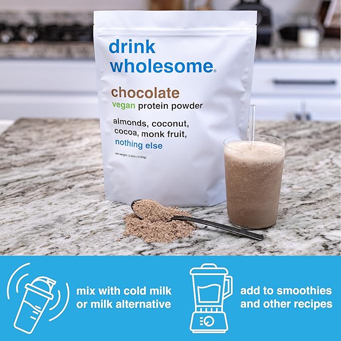 drink wholesome Vegan Chocolate Almond Protein Powder | for Sensitive Stomachs | Additive & Dairy