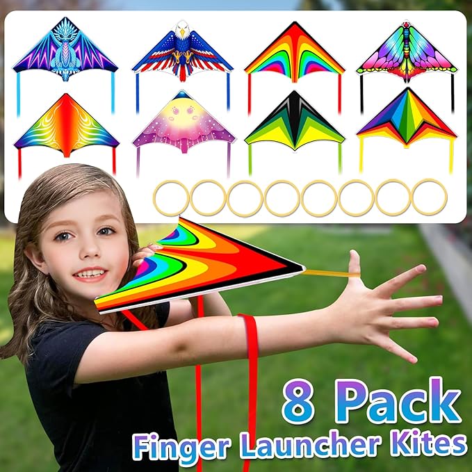 8 Pack Mini Kites for Boys Girls 3-5 6 7 8 Gift & Party Favors, Finger Launcher Kites Easy to Fly
