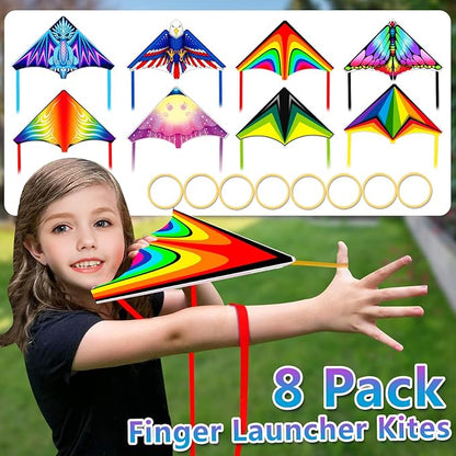 8 Pack Mini Kites for Boys Girls 3-5 6 7 8 Gift & Party Favors, Finger Launcher Kites Easy to Fly